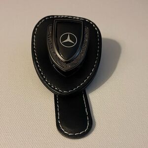 Mercedes Benz Sunglass Holder for Car with Logo Black PU Leather NWT